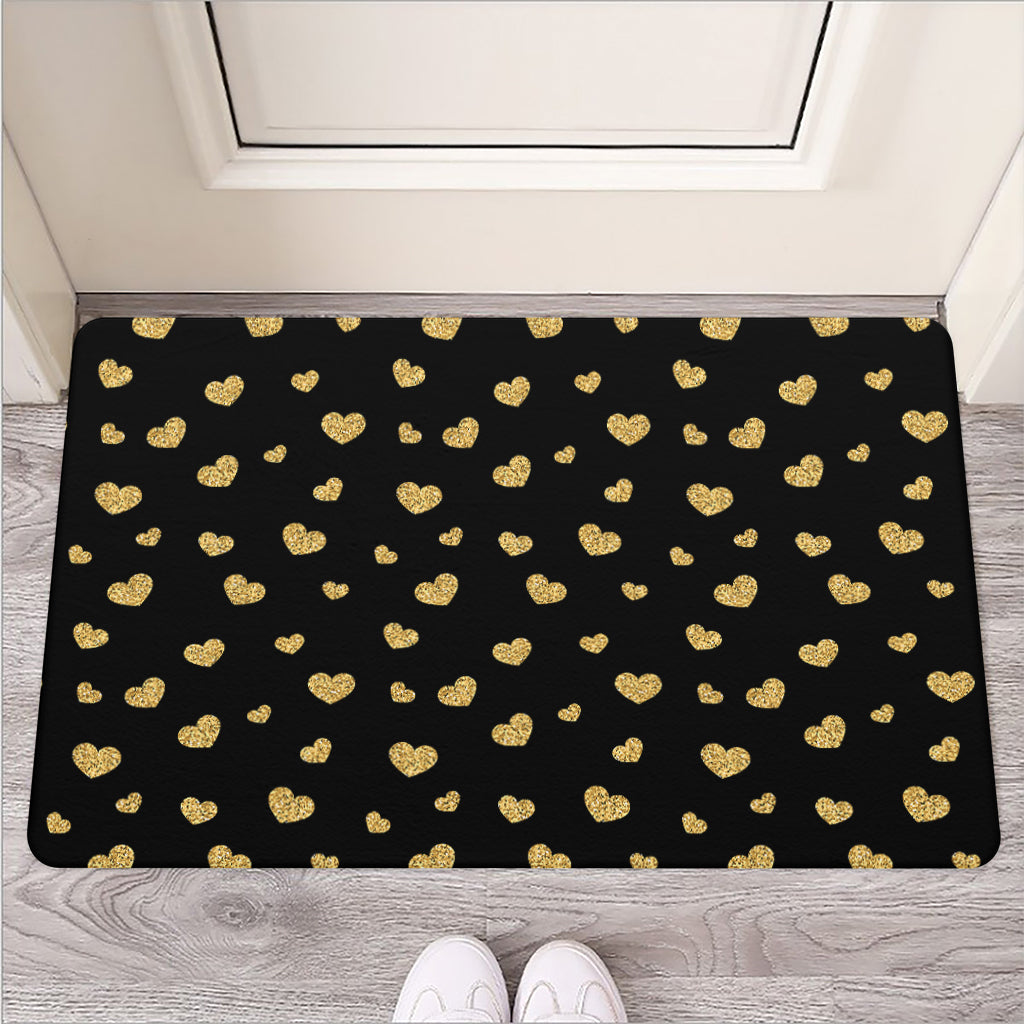 Gold And Black Heart Pattern Print Rubber Doormat