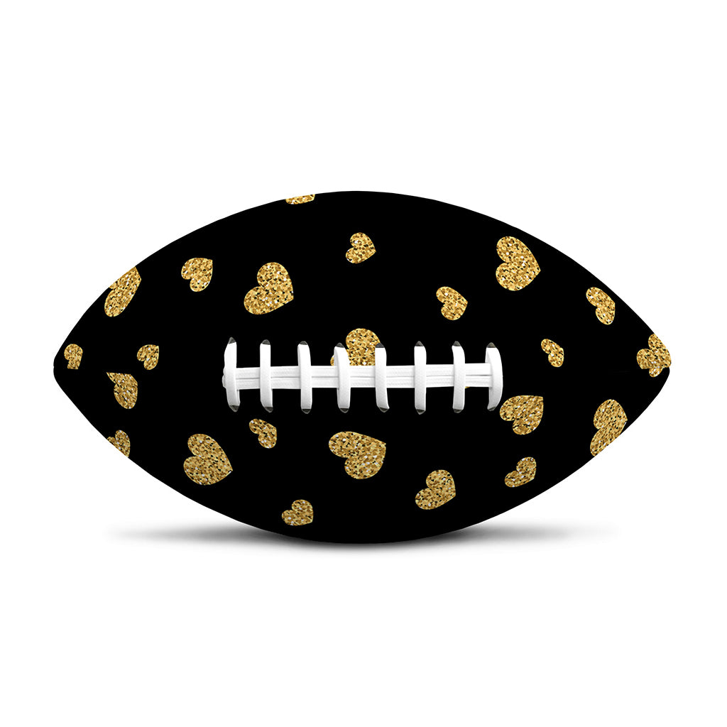 Gold And Black Heart Pattern Print Rugby Ball