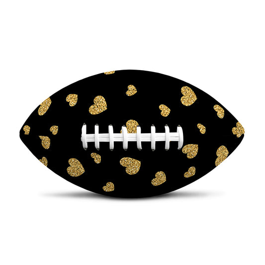Gold And Black Heart Pattern Print Rugby Ball