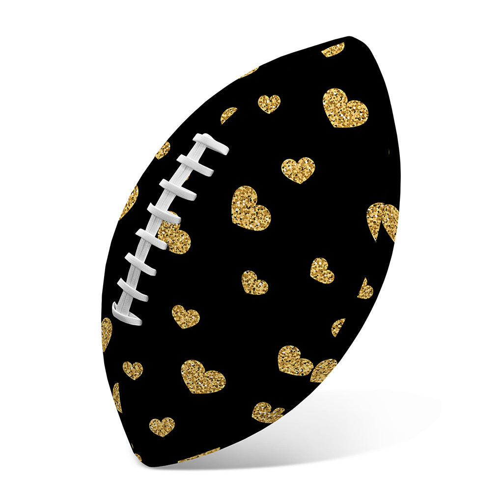 Gold And Black Heart Pattern Print Rugby Ball