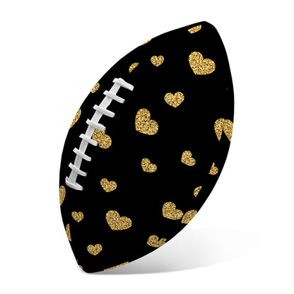 Gold And Black Heart Pattern Print Rugby Ball