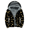 Gold And Black Heart Pattern Print Sherpa Lined Zip Up Hoodie