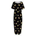 Gold And Black Heart Pattern Print Short Sleeve Long Nightdress