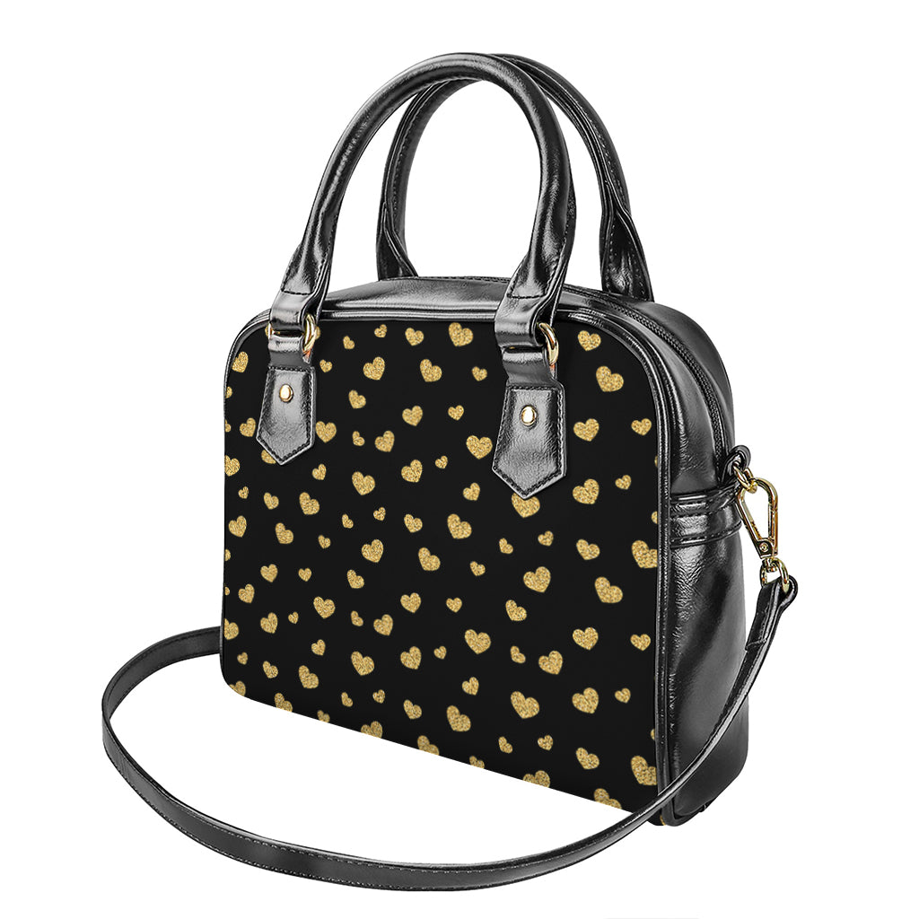 Gold And Black Heart Pattern Print Shoulder Handbag