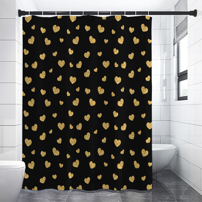 Gold And Black Heart Pattern Print Shower Curtain