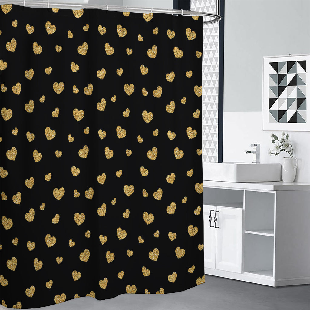 Gold And Black Heart Pattern Print Shower Curtain