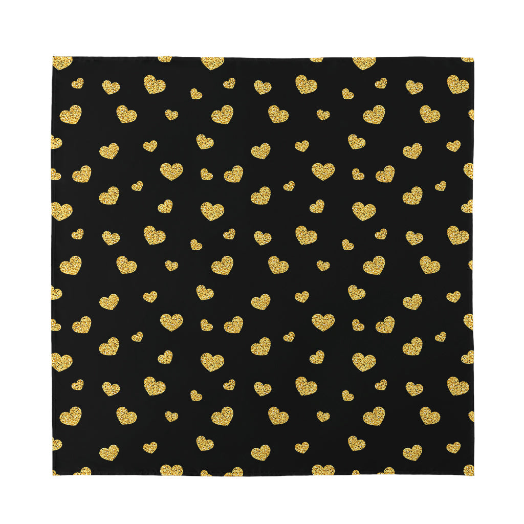Gold And Black Heart Pattern Print Silk Bandana
