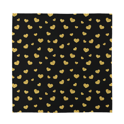 Gold And Black Heart Pattern Print Silk Bandana