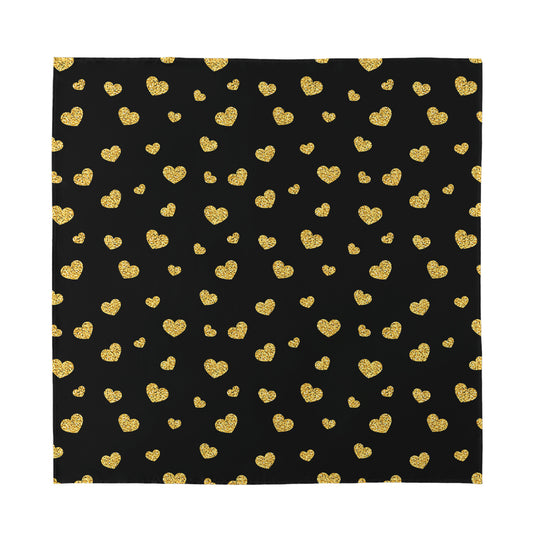Gold And Black Heart Pattern Print Silk Bandana