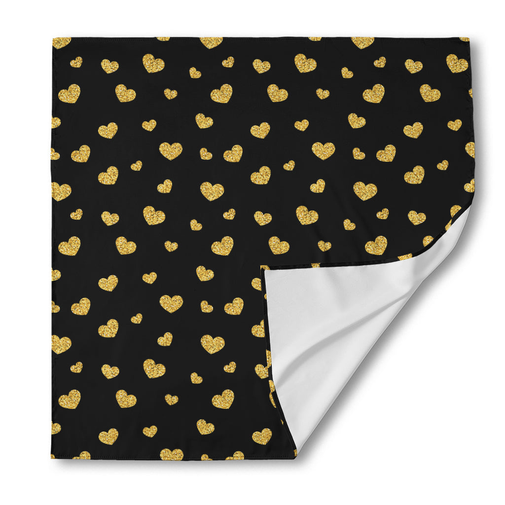 Gold And Black Heart Pattern Print Silk Bandana