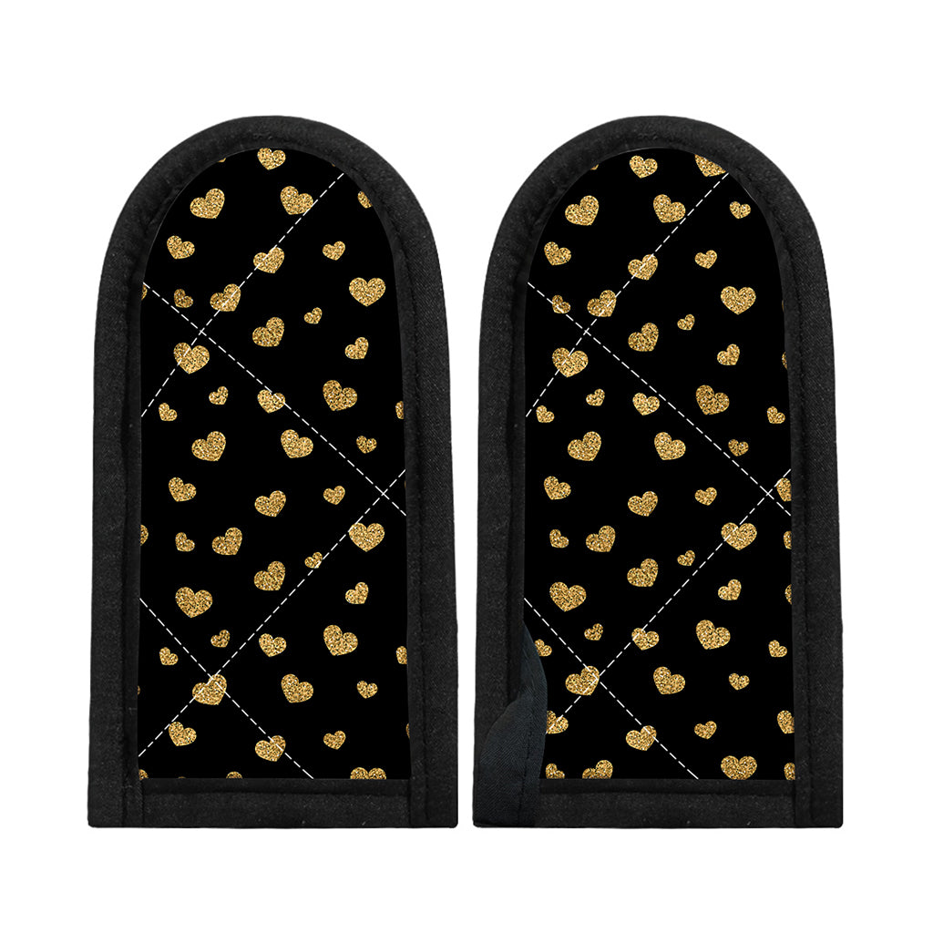 Gold And Black Heart Pattern Print Skillet Handle Cover