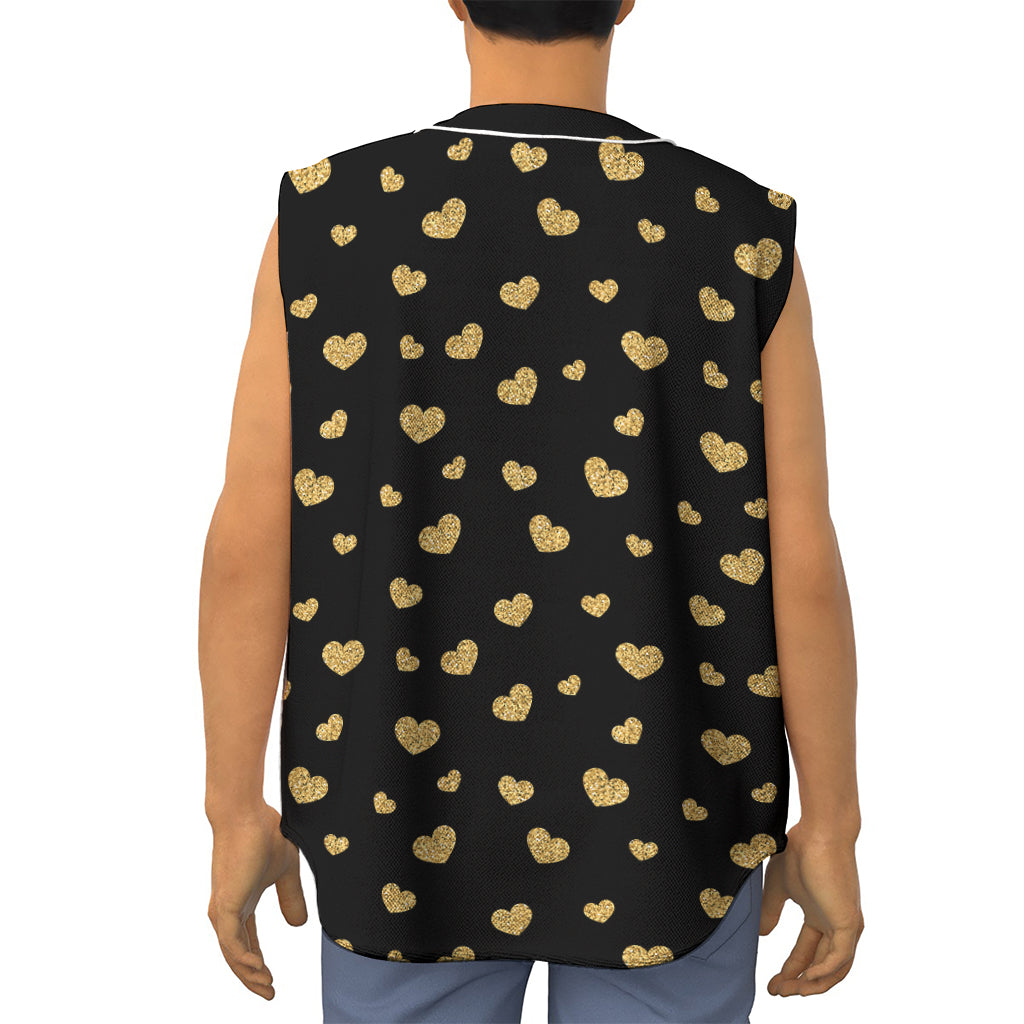 Gold And Black Heart Pattern Print Sleeveless Baseball Jersey