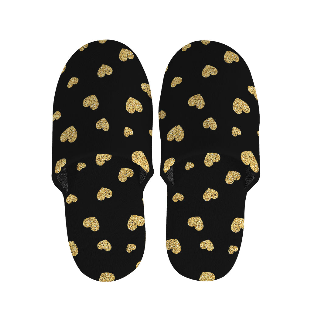 Gold And Black Heart Pattern Print Slippers