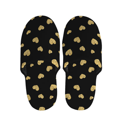 Gold And Black Heart Pattern Print Slippers