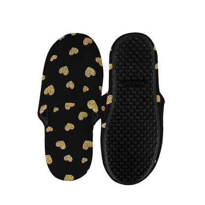Gold And Black Heart Pattern Print Slippers