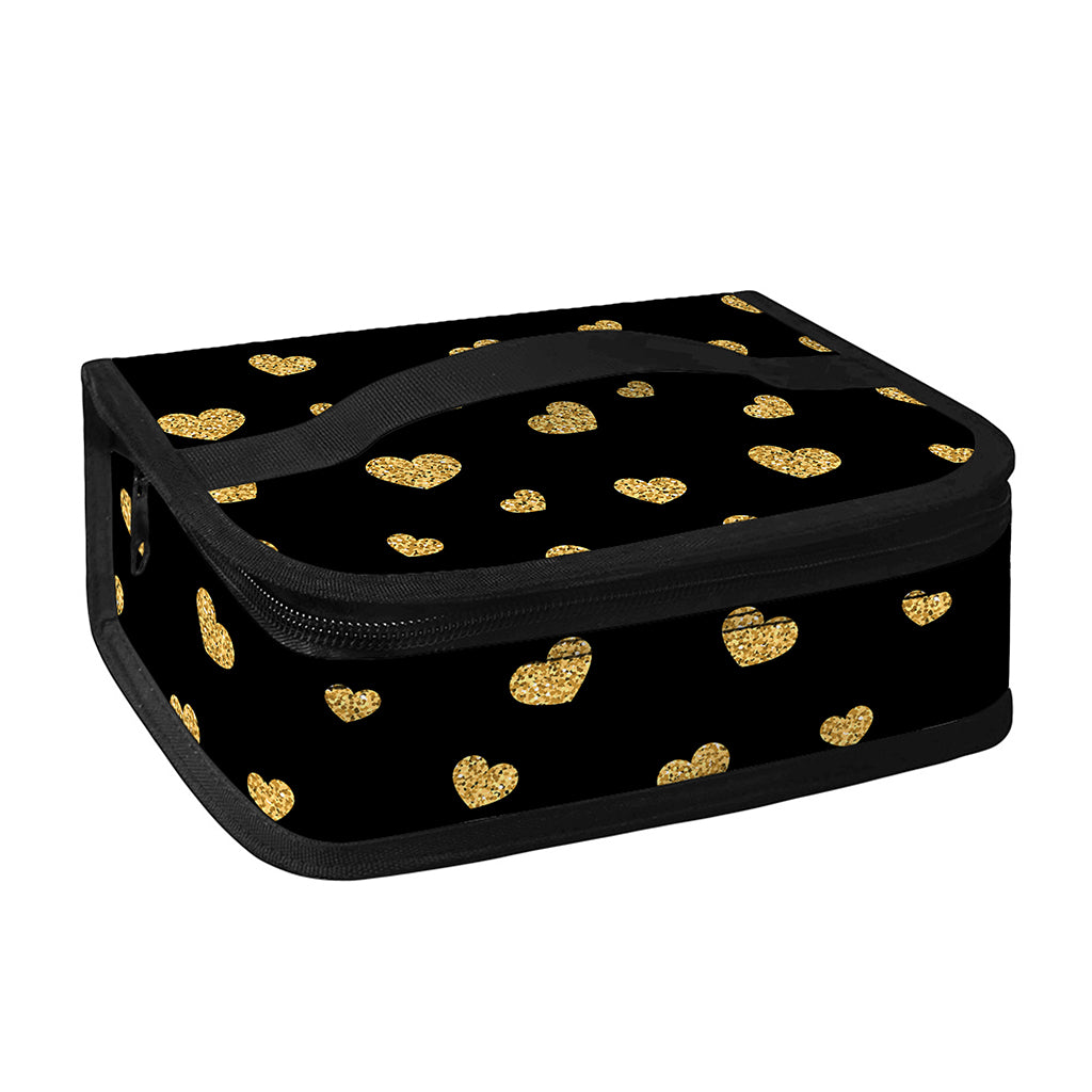 Gold And Black Heart Pattern Print Small Lunch Bag