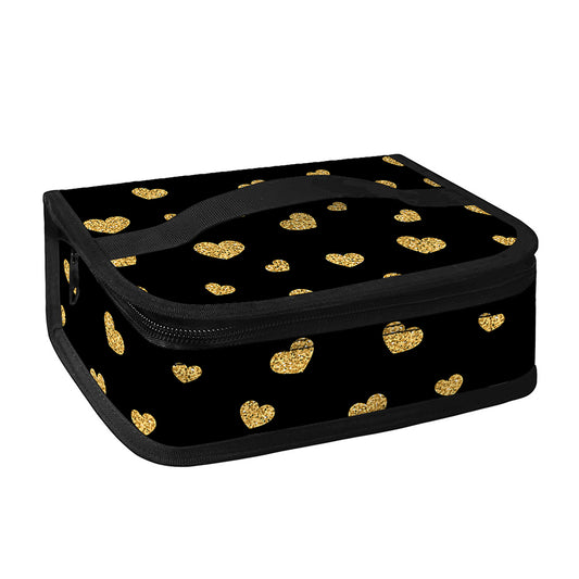 Gold And Black Heart Pattern Print Small Lunch Bag