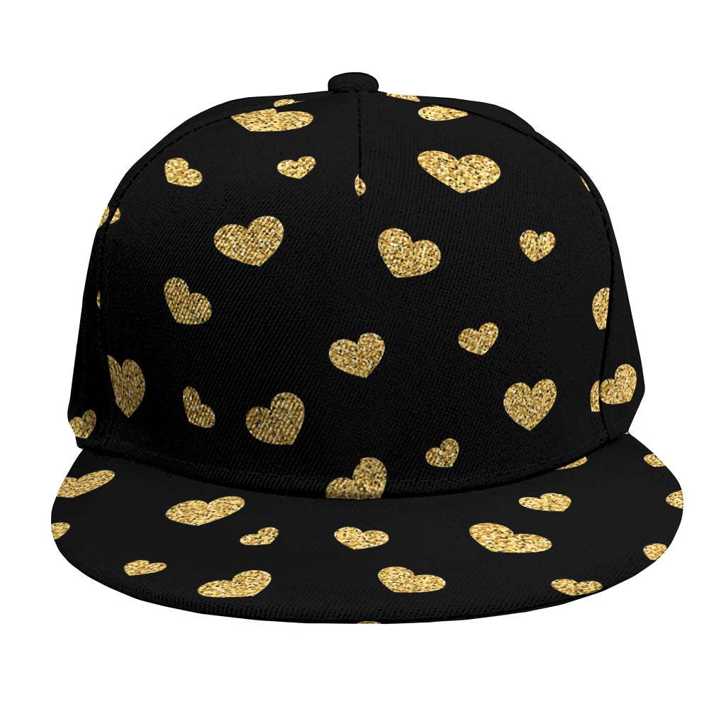 Gold And Black Heart Pattern Print Snapback Cap