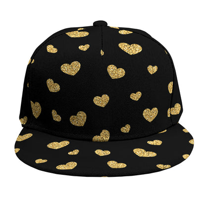 Gold And Black Heart Pattern Print Snapback Cap