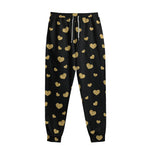 Gold And Black Heart Pattern Print Sweatpants