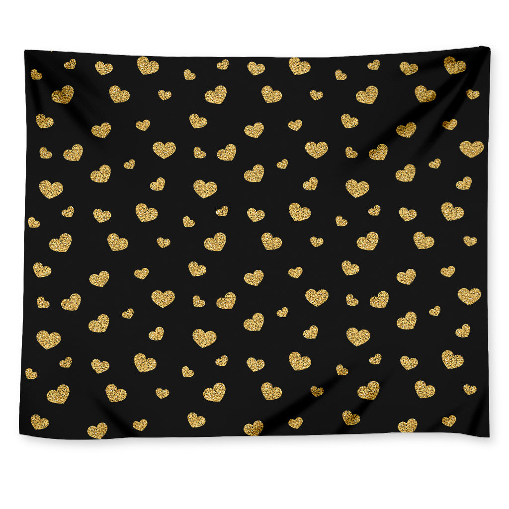 Gold And Black Heart Pattern Print Tapestry