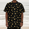 Gold And Black Heart Pattern Print Textured Short Sleeve Shirt