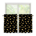 Gold And Black Heart Pattern Print Tier Curtains