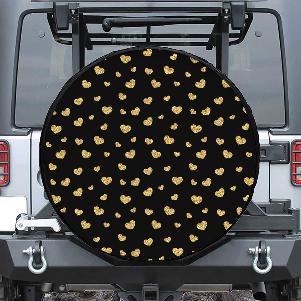 Gold And Black Heart Pattern Print Tire Cover
