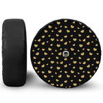 Gold And Black Heart Pattern Print Tire Cover With Camera Hole
