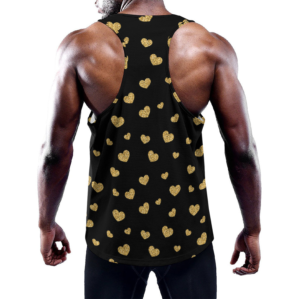 Gold And Black Heart Pattern Print Training Tank Top