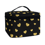 Gold And Black Heart Pattern Print Travel Makeup Bag