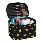 Gold And Black Heart Pattern Print Travel Makeup Bag