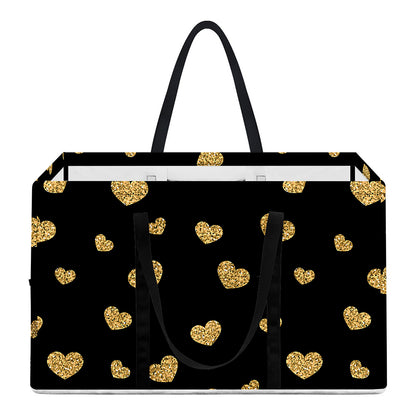 Gold And Black Heart Pattern Print Utility Tote Bag