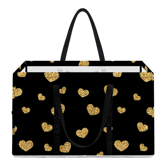 Gold And Black Heart Pattern Print Utility Tote Bag