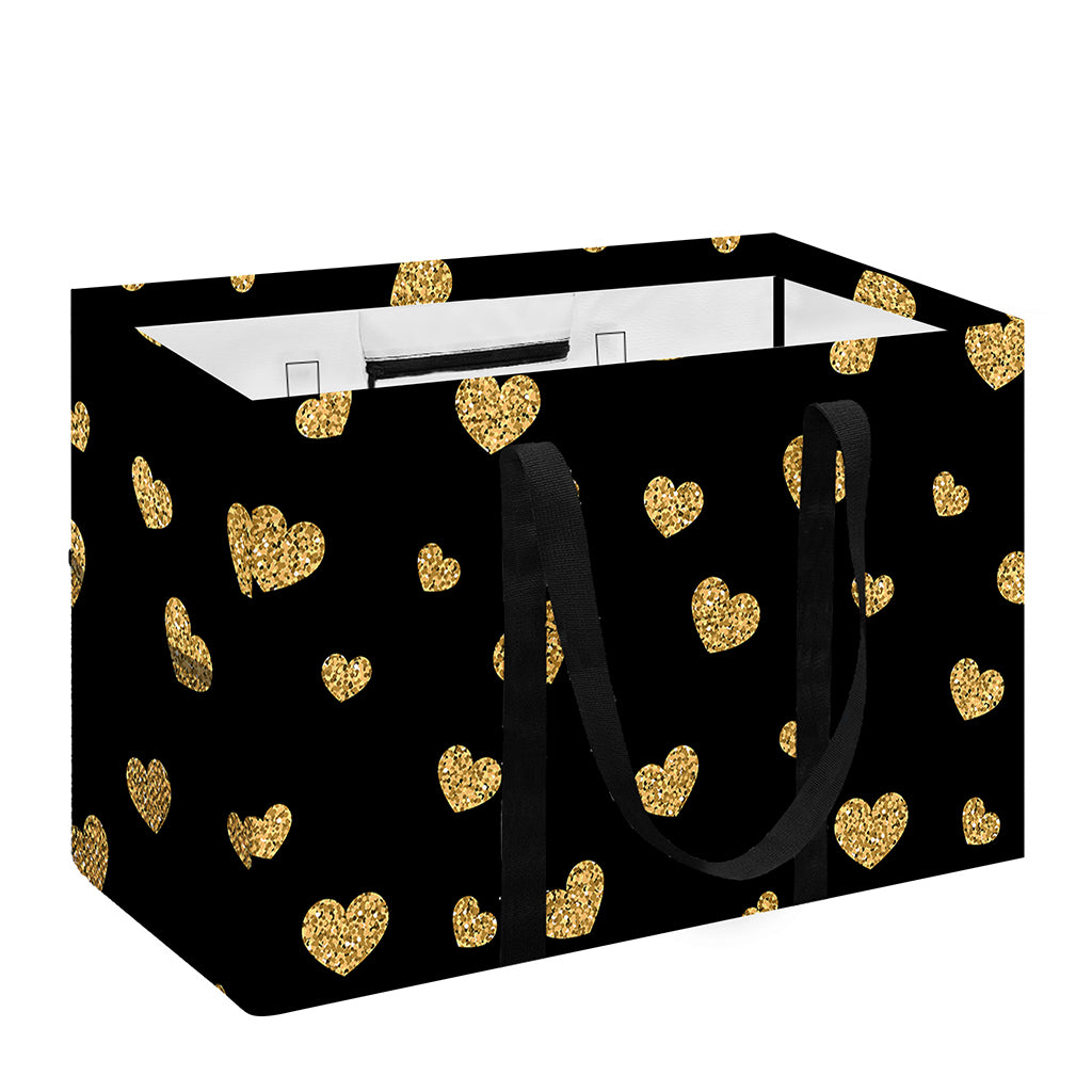 Gold And Black Heart Pattern Print Utility Tote Bag