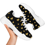 Gold And Black Heart Pattern Print White Chunky Shoes