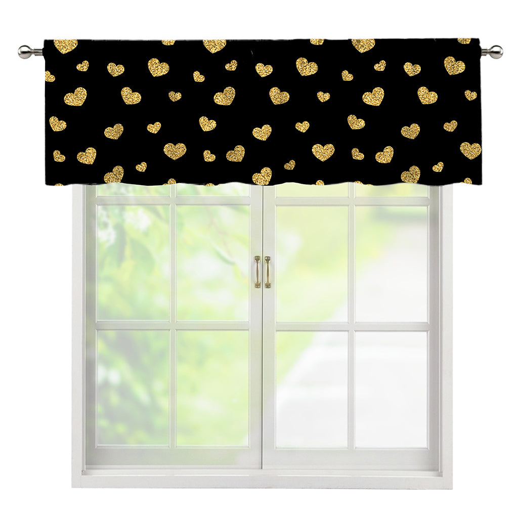 Gold And Black Heart Pattern Print Window Valance