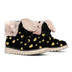 Gold And Black Heart Pattern Print Winter Boots