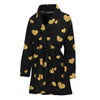 Gold And Black Heart Pattern Print Women's Bathrobe