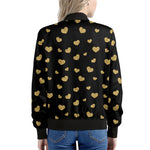 Gold And Black Heart Pattern Print Women's Bomber Jacket