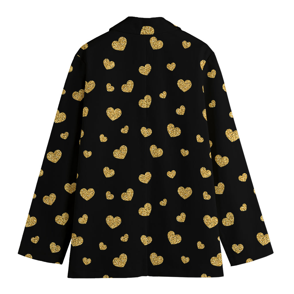 Gold And Black Heart Pattern Print Women's Cotton Blazer