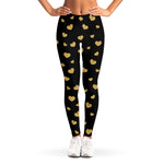 Gold And Black Heart Pattern Print Women's Leggings