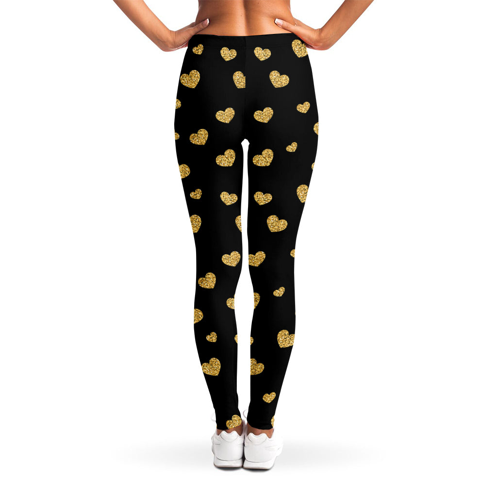 Gold And Black Heart Pattern Print Women's Leggings