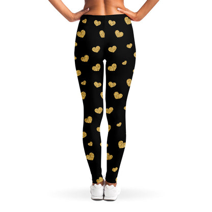 Gold And Black Heart Pattern Print Women's Leggings