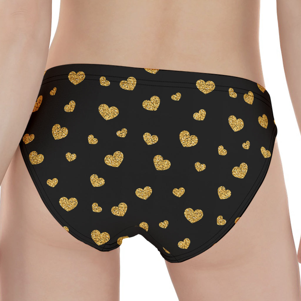 Gold And Black Heart Pattern Print Women's Panties