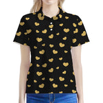 Gold And Black Heart Pattern Print Women's Polo Shirt