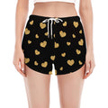 Gold And Black Heart Pattern Print Women's Split Running Shorts