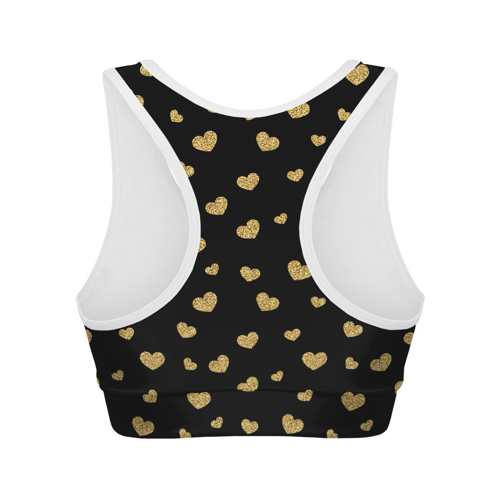 Gold And Black Heart Pattern Print Women's Sports Bra