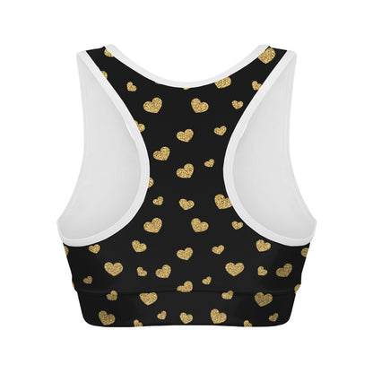 Gold And Black Heart Pattern Print Women's Sports Bra