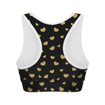 Gold And Black Heart Pattern Print Women's Sports Bra